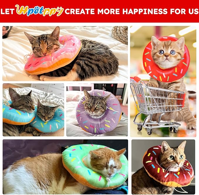 Cat Cone Collar Soft, Cat Recovery Collar for Wound Healing Cute Donut Adjustable Kitten Cones to Stop Licking Comfortable Lightweight Neck Elizabethan Collars for Kittens After Surgery-PawvioPets