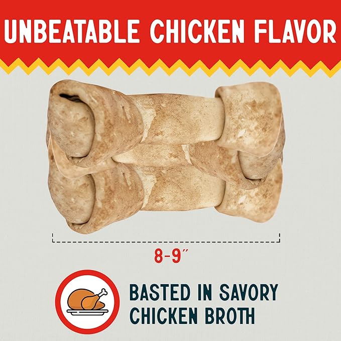 Canine Chews 8-9" XL Extra Large Rawhide Bone for Large Dogs Aggressive Chewers Savory Flavored 10 Pack (Chicken Flavor)-PawvioPets