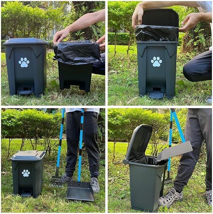 Dog Poop Trash Can for Outdoors with Extra Large Pooper Scooper & 50 Waste Bags - 20L/5 Gallon Large Dog Poop Trash Can Outside with Lid and Removable Inner Bucket Waterproof Odor Control for Backyard-PawvioPets