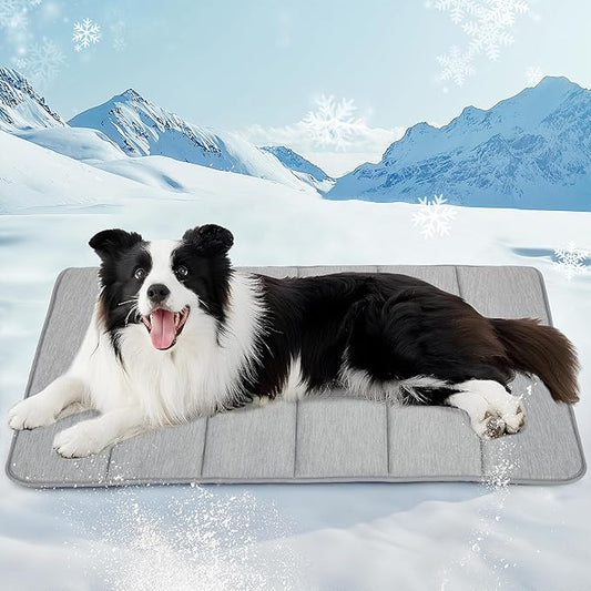 Dog Cooling Mat for Large Dogs - 35x23 Orthopedic Memory Foam Pet Pad for Summer, QMAX>0.5, Washable Premium Comfort Crate Pad for Your Furry Companion, Grey,-PawvioPets