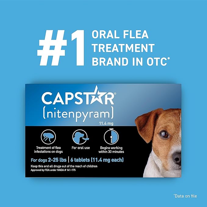 Capstar(nitenpyram) for Dogs Fast-Acting Oral Flea Treatment for Dogs 2-25 lbs, Vet-Recommended Medication Tablets Start Killing in 30 Minutes, 12 Doses-PawvioPets