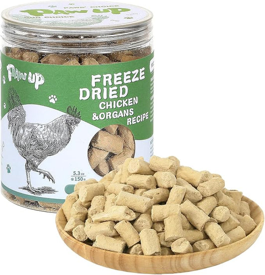 Freeze Dried Dog Treats,Chicken Breast&Organs Recipe Raw Dog Food Topper, High Protein Freeze-Dried Food for Cats, Rawhide Free, Gluten&Grain Free, 5.3oz-PawvioPets