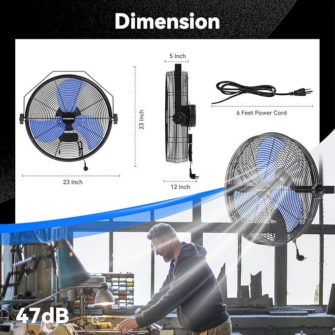 4580 CFM 18 inch High Velocity Wall Mounted Fan, 3-Speed Metal Fan with Sealed Motor, 360 Degree Tliting Heavy Duty Wall Fan for Patio, Barn, Garage, and Gazebo - UL listed-PawvioPets