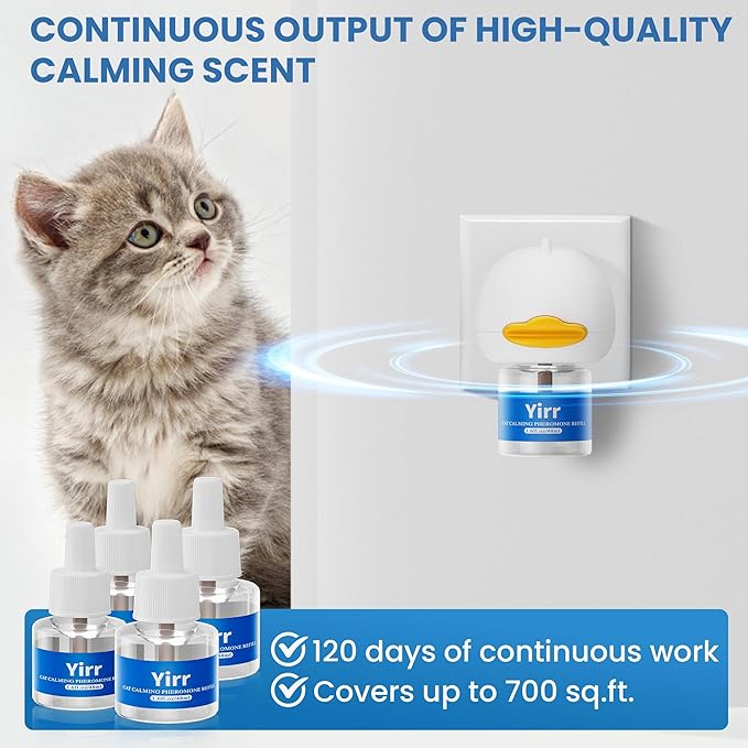 Cat Calming Diffuser, Cat Pheromones Calming Diffuser, Multicat Calming Diffuser, Relaxing Pheromone for Cat Relief Stress Anxiety Fighting Scratching, 2 Diffuser 4 Refill(48ml)-PawvioPets