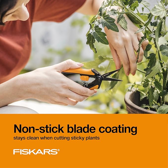 Fiskars 6" Pruning Scissors for Flowers, Buds, Weeds and Small Plants, Garden Snips with Resin Resistant Nonstick Stainless Steel Blades, Gardening Trimmers with Comfortable Handle-PawvioPets