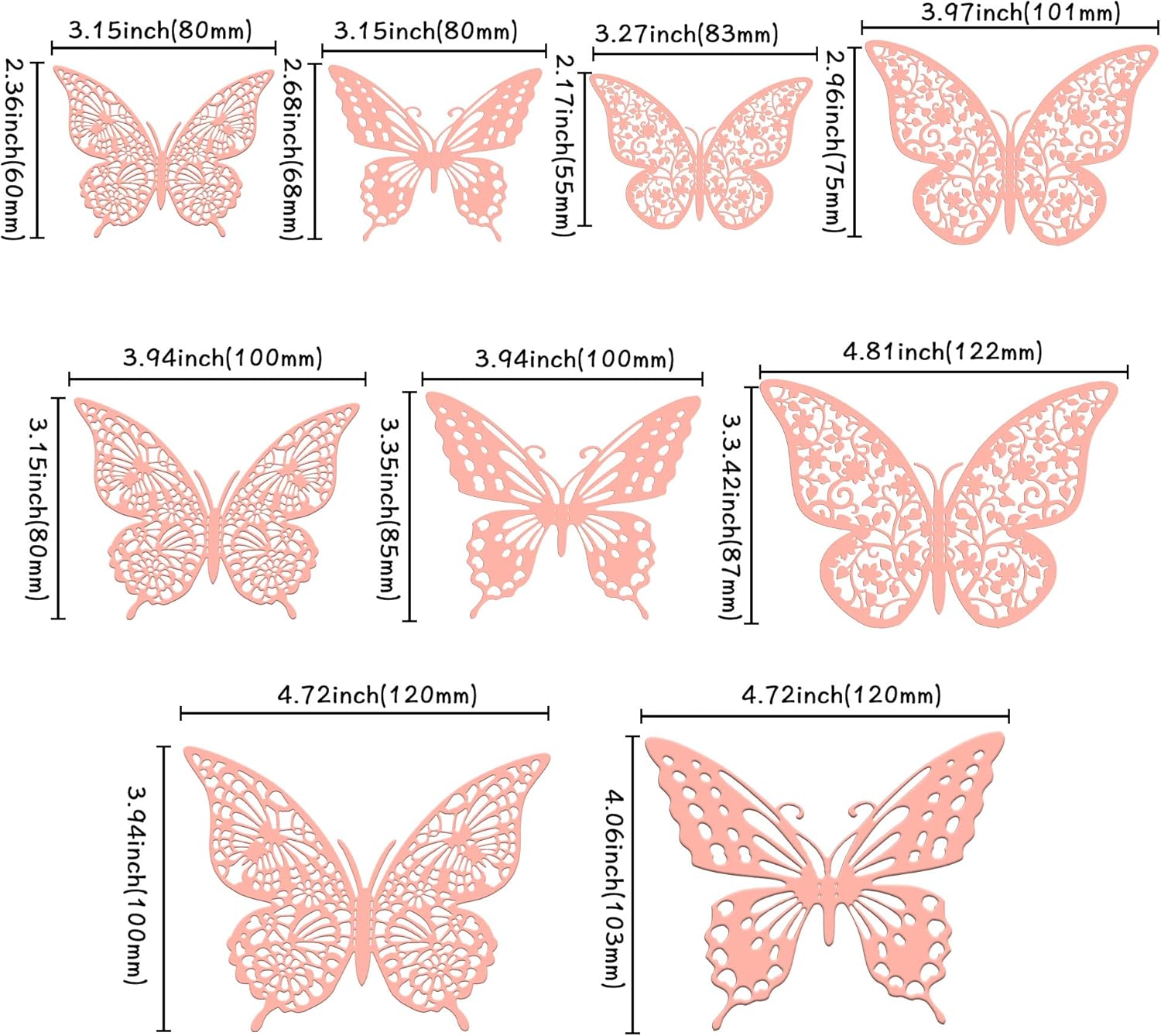 Gyufise 36 Pack Pink Glitter 3D Cupcake Toppers - Hollow Butterfly Cake Decorations for Birthday Wedding Fairy Party - Wall Sticker Decal for Background Wall Decoration
