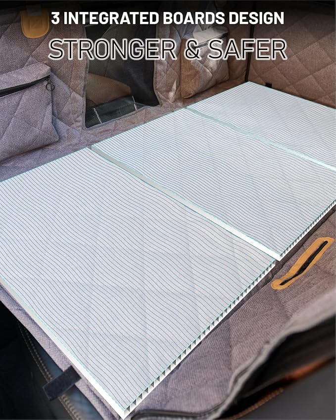 Back Seat Extender for Dog, Waterproof Dog Car Seat Cover for Back Seat, Hard Bottom Car Seat Cover, Large Space Hammock for Full-Size Crewcab Trucks, Pet Seat Cover Holds 450lbs(Grey)-PawvioPets