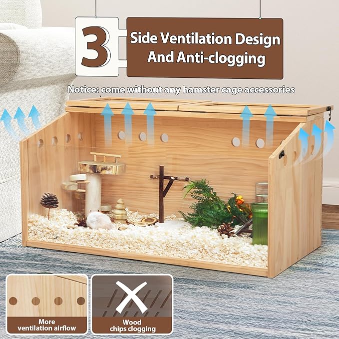 COZIWOW Wooden Hamster Cage, Large Hamster Habitats Enclosure with Acrylic Window & Openable Top, (32" L x 16" W x 16" H) Small Animal Cage for Guinea Pig, Chinchilla, Gerbil-PawvioPets