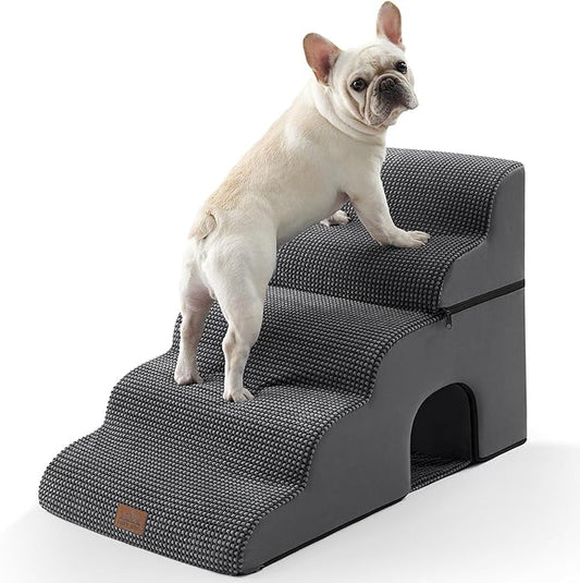 Extra Wide Dog Stairs with Tunnel, Detachable Large Pet Step for Small Medium Dog, Puppy or Cat, Ramp for High Bed, Couch, Sofa or Car, Stable, 19.7x33x22.4 inch, 5 Step, Dark Grey-PawvioPets