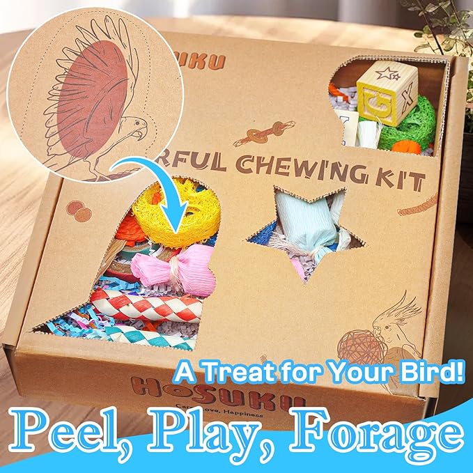 Colorful Bird Foraging & Shredding Toys Box – Safe Bird Toys for Parakeets, Cockatiels, Conures & Small Birds, Perfect for Spring and Summer-PawvioPets