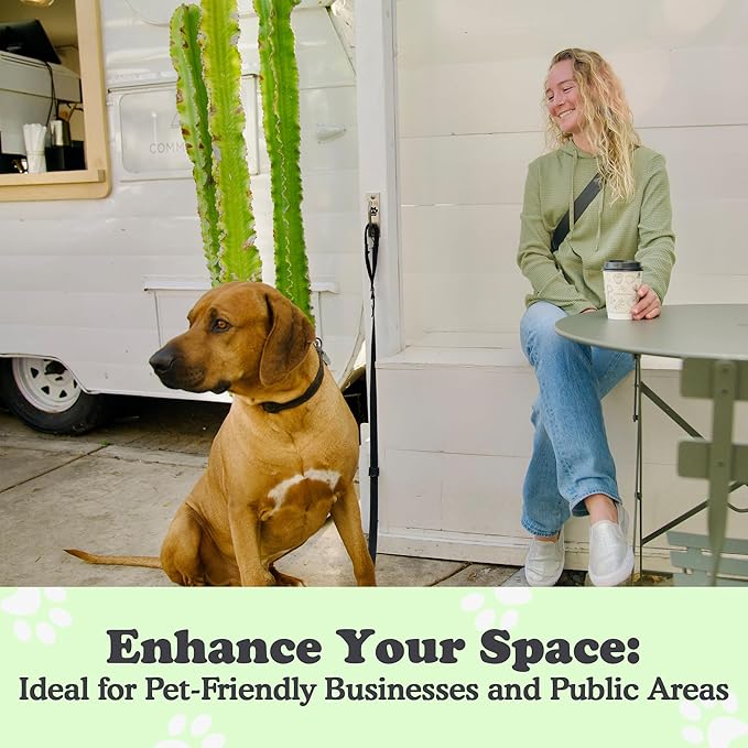 Canine Hitch- Secure Dog Leash Parking Mounted Indoor – Outdoor Wall Hook - Tie Out Stainless Steel Practical Lead Management for Home & Business, Slim Compact 2 Pack-PawvioPets