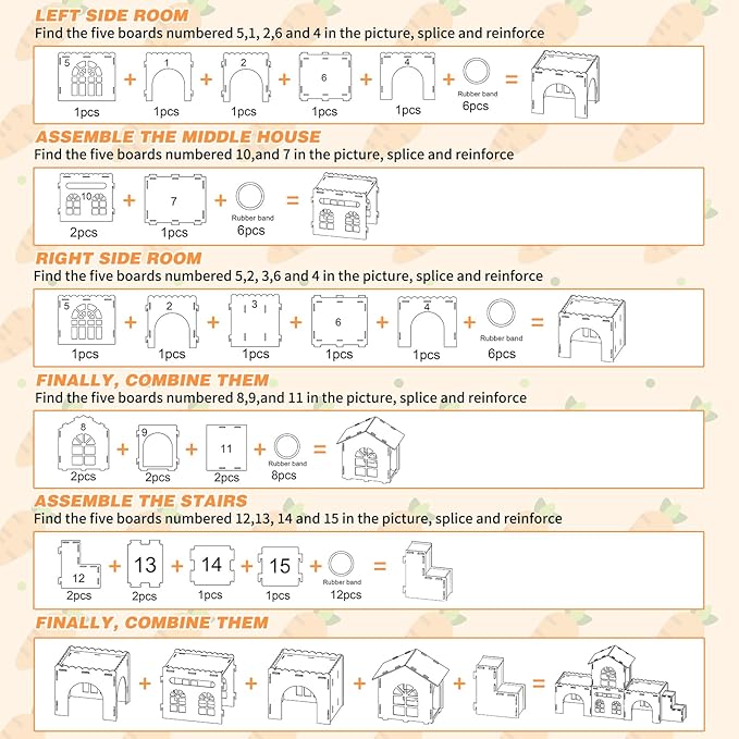Extra Large Bunny Castle Hideout, Wooden Bunny House and Hideouts Detachable Rabbits Hideaway, Indoor Rabbit Castles Sturdy Small Animal Play Hideaway Hut for Rabbits, Guinea Pigs, Chinchillas-PawvioPets