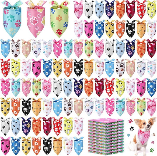 Abbylike 200 Pcs Paw Print Dog Bandanas Bulk Soft Triangle Scarves for Pets Party Costume Doggie Walking Photo Props Bibs for Pets Shops Grooming Groomers Adoption Events Halloween Party Gifts-PawvioPets