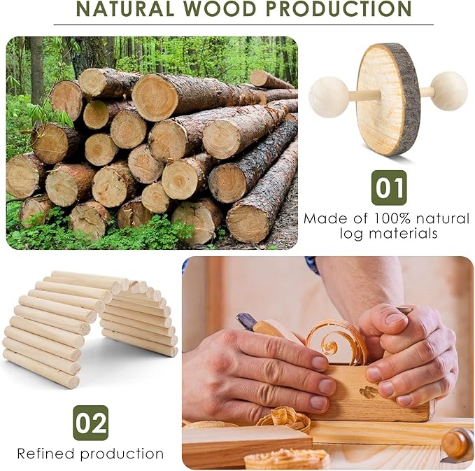 ERKOON New 12 Pack Hamster Chew Toys Gerbil Rat Guinea Pig Chinchilla Chew Toys Accessories, Natural Wooden Dumbbells Exercise Bell Roller Teeth Care Molar Toy for Rabbits Bird Rabbits Hamster Gerbil-PawvioPets