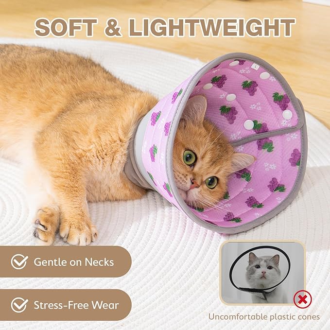 Avont Cat Cone Collar Soft to Stop Licking, Adjustable Foldable Lightweight Kitten Recovery Collar After Surgery for Small Dogs, Elizabeth Cone of Shame Alternative -Grape(S)-PawvioPets