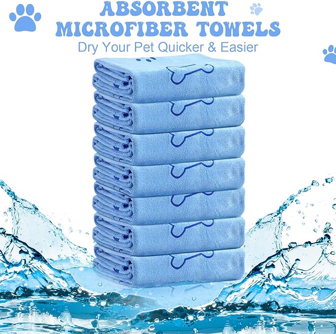 8 Pcs Dog Towels Pet Bath Drying Towels 55 x 28 Inches Large Absorbent Microfiber Quick Fast Drying Soft Beach for Lightweight Cat and Puppy Shower Essentials Cleaning Accessories(Blue)-PawvioPets