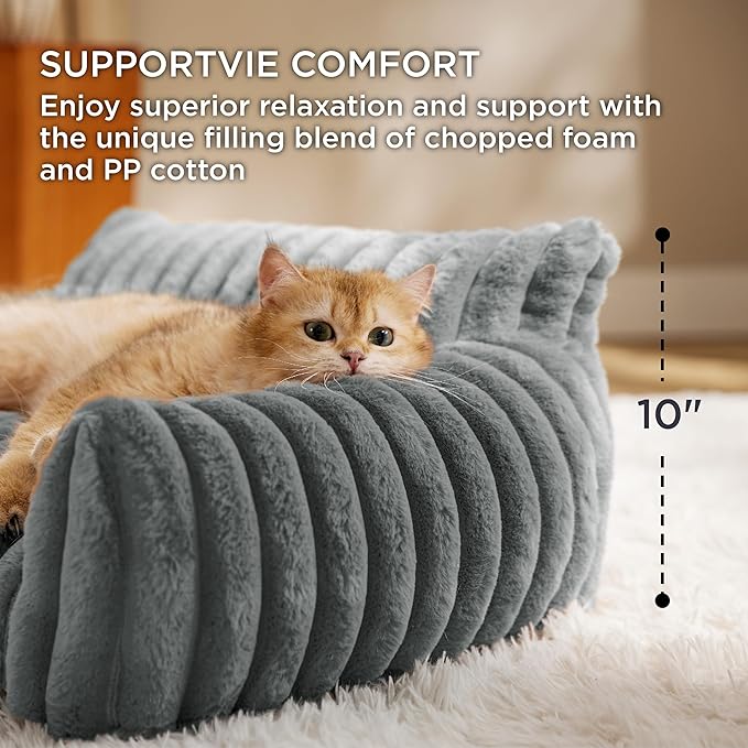Bedsure Cute Cat Couch for Pets - Fluffy Small Dog Sofa with Premium Soft Corduroy Fleece, Pet Sofa with Removable Washable Cover, Supportive Dog Couch Bed for Small Medium Dogs, 30inch, Warm Grey-PawvioPets