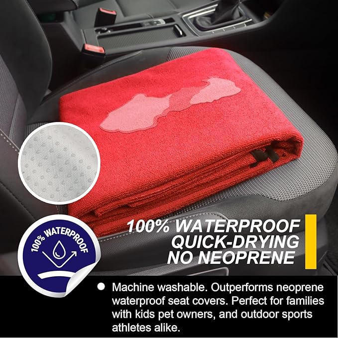 Back Seat Cover for Car Trucks Van SUV,Waterproof Rear Bench Towel Seat Covers for Dogs and Kids,Automotive Backseat Protector (Red)-PawvioPets
