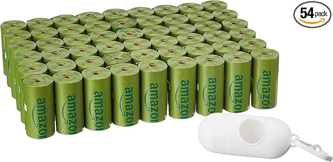Amazon Basics Dog Poop Bags with Dispenser, 810 Count, Enhanced for Guaranteed Leakproof, Cucumber Scented, Includes Leash Clip-PawvioPets