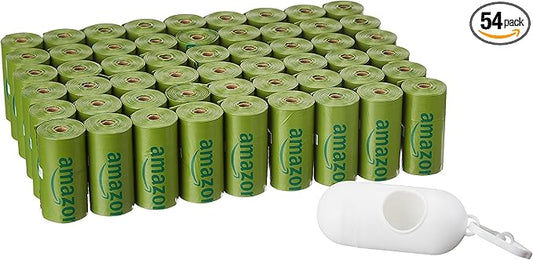 Amazon Basics Dog Poop Bags with Dispenser, 810 Count, Enhanced for Guaranteed Leakproof, Cucumber Scented, Includes Leash Clip-PawvioPets