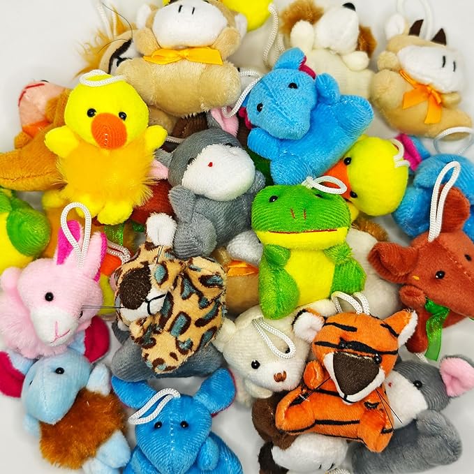 24 Packs Mini Plush Animals Toys, Animals Keychain Charms for Kids, Small Stuffed Animal Bulk for Kids, Easter Party Favors, Easter Basket Stuffers, Carnival Prizes, School Gifts-PawvioPets