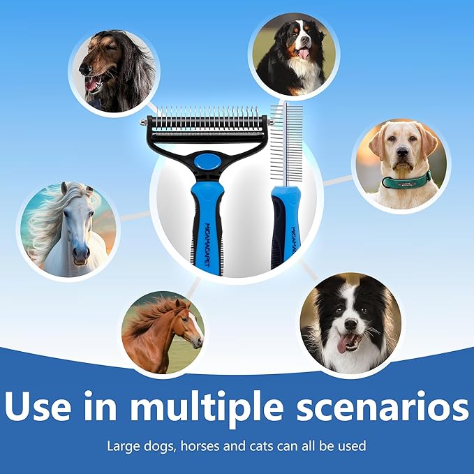 2-in-1 Shedding Brush and Detangling Comb Combo,Stripping Brush for Medium and Large Dogs, Dog and Cat Grooming Comb, 22 Stainless Steel Teeth Remove Tangled Hair, Pet Grooming Tools-large-PawvioPets