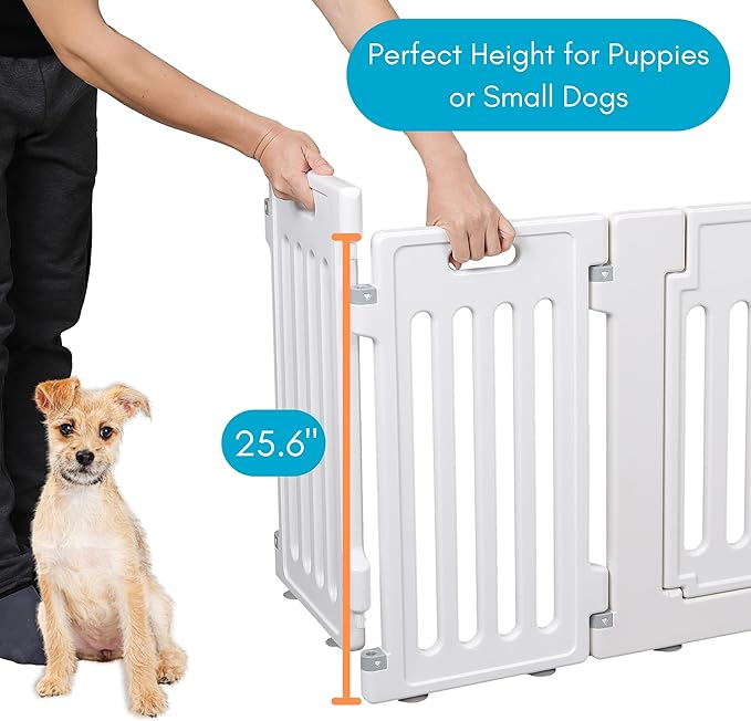 BIRDROCK HOME Dog Playpen w/Door, 8 Panel, 25.6in H | Strong Plastic, Non-Slip Puppy Playpen, Secure Pet Gate | Indoor Outdoor Fence | Configurable Panels | Small Pets - White-PawvioPets