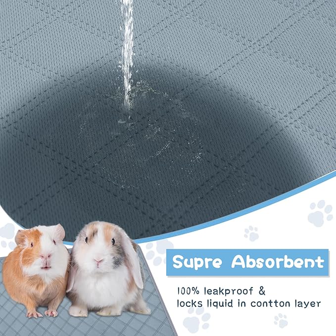6 Packs Washable Guinea Pig Cage Liners, Waterproof Guinea Pig Pee Pads Reusable Absorbent Bedding Anti Slip Mats for Small Animals Bunny Rabbit Hamster (24 x 18in)-PawvioPets