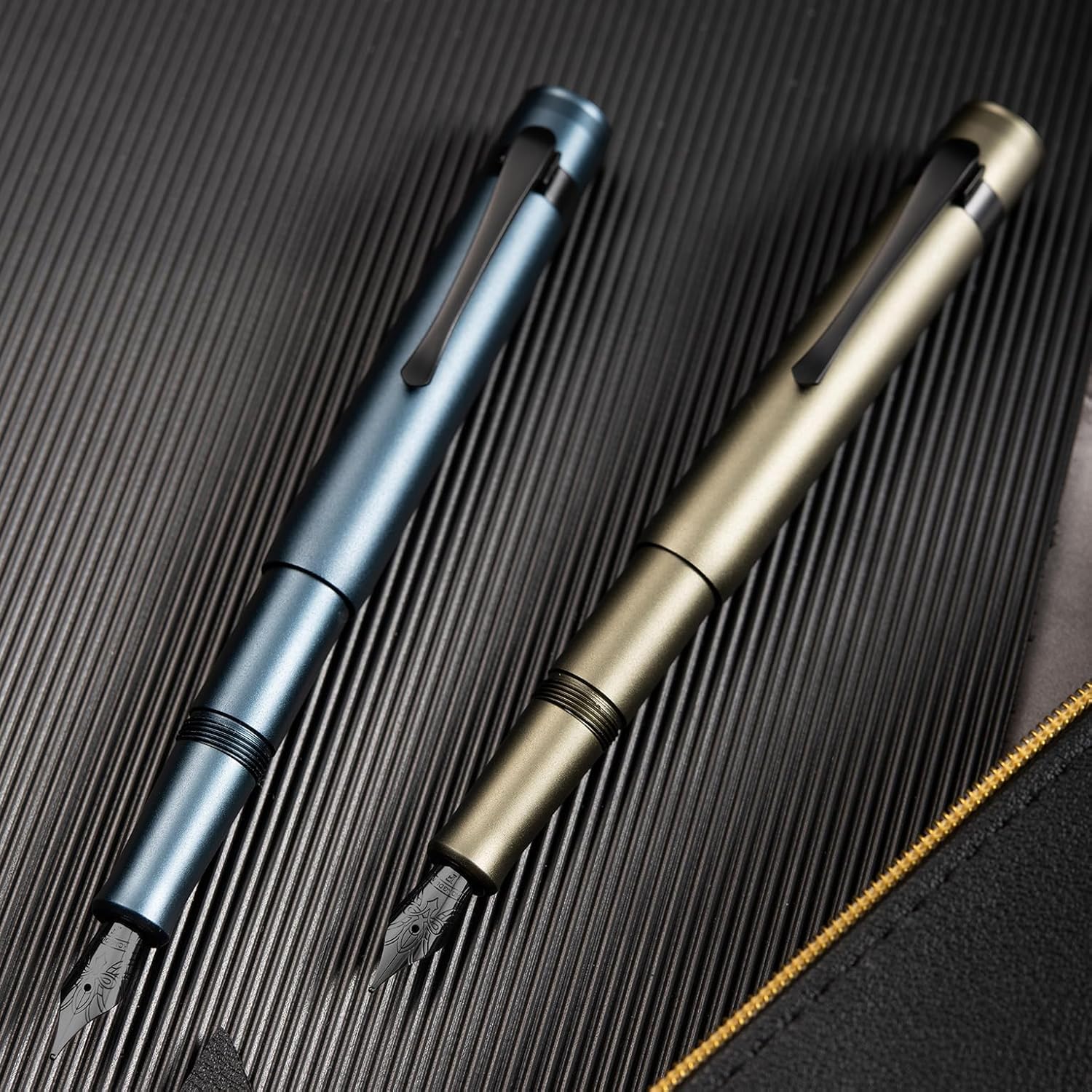 Hongdian M2 Black Forest Mini Fountain Pen, Long Blade Nib & Sleek Shape Aluminium Short Pocket Travel Pen (Midnight Blue)