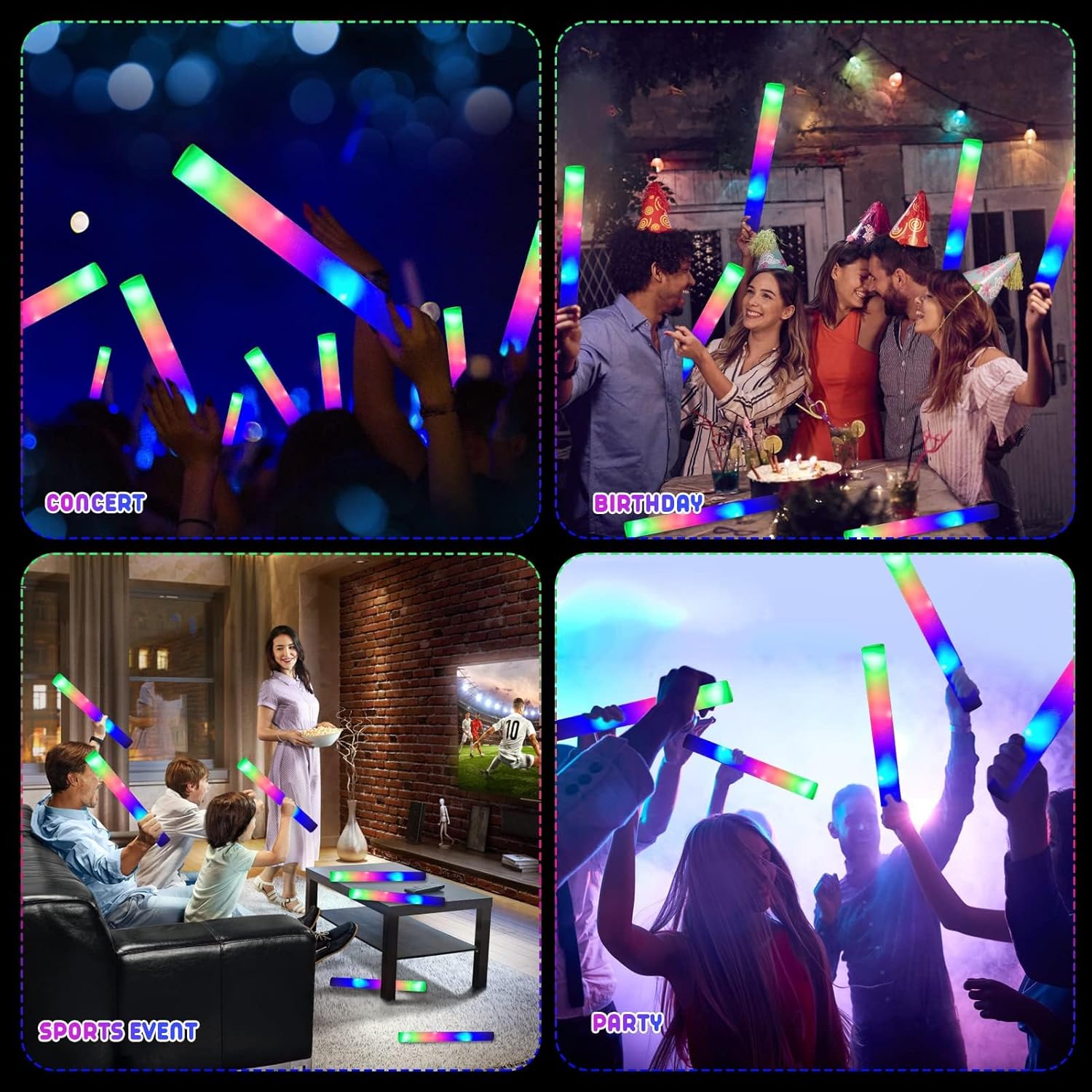 LifBetter Light Up Glow Sticks Bulk, LED Foam Sticks in The Dark with 3 Modes Flashing Led Foam Multicolor Batons Light up Party Favors for Birthdays, Weddings, Concerts, Festivals (156pcs)