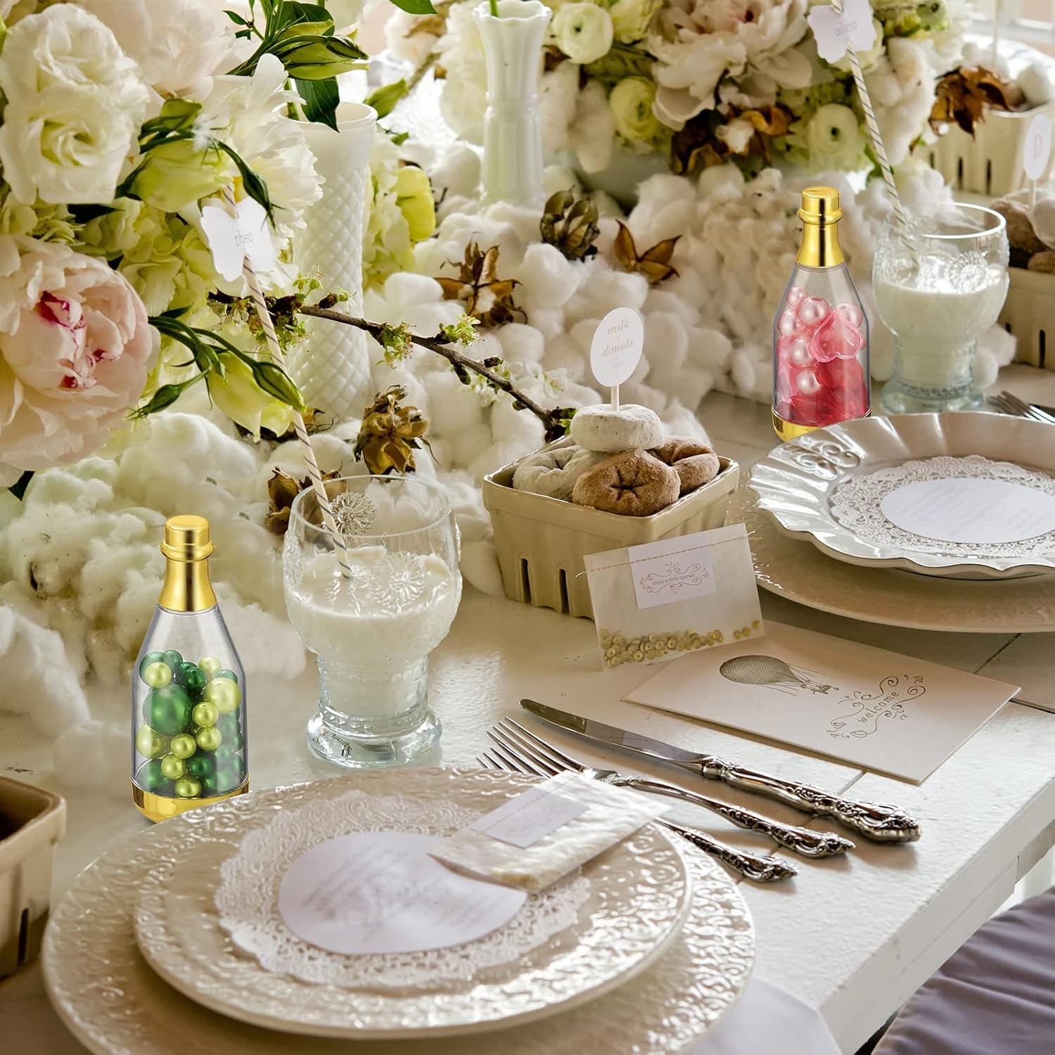 Cunhill 18 Pieces Mini Champagne Bottles Container Bulk Plastic Small Champagne Candy Bottles DIY Favor Mini Candy Jars Wedding Favors for Wedding Bridal Baby Shower Birthday(Clear and Gold)