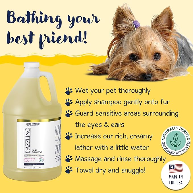 Bobbi Panter Dog Shampoo and Conditioner - Made in USA - All Natural 2-in-1 Formula for Nourish, Detangle & Reduce Shedding - Concentrated 10:1 for Professional Groomers - Pear Scent, 1 Gallon-PawvioPets