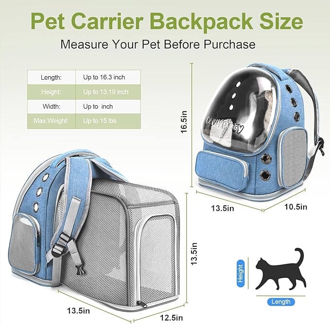 Expandable Cat Backpack,Cat Bubble Backpack Carrier for Carrying Cats, Pets and Small Dogs,Airline-Approved,Designed for Travel, Hiking, Walking,Car （Blue-PawvioPets