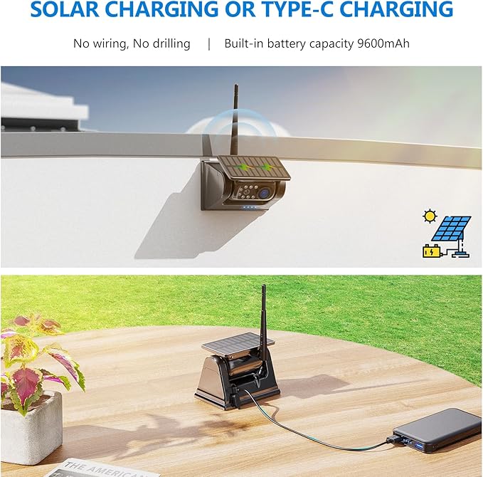 2 Magnetic Solar Wireless Backup Camera HD1080P 3 Mins DIY Installation DVR 7" IPS Monitor Rechargeable Reverse Camera System for Hitching Gooseneck Horse Trailer Fifth Wheels/Car RV Truck AP7-2-PawvioPets