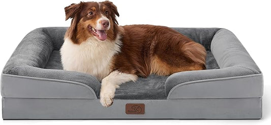 Bedsure Orthopedic Dog Beds Large Sized Dog - Washable Large Dog Cat Bed Waterproof, Comfort Dogs Couch Sofa with Washable Removable Cover, Pet Bed with Nonskid Bottom, Grey, 35"-PawvioPets