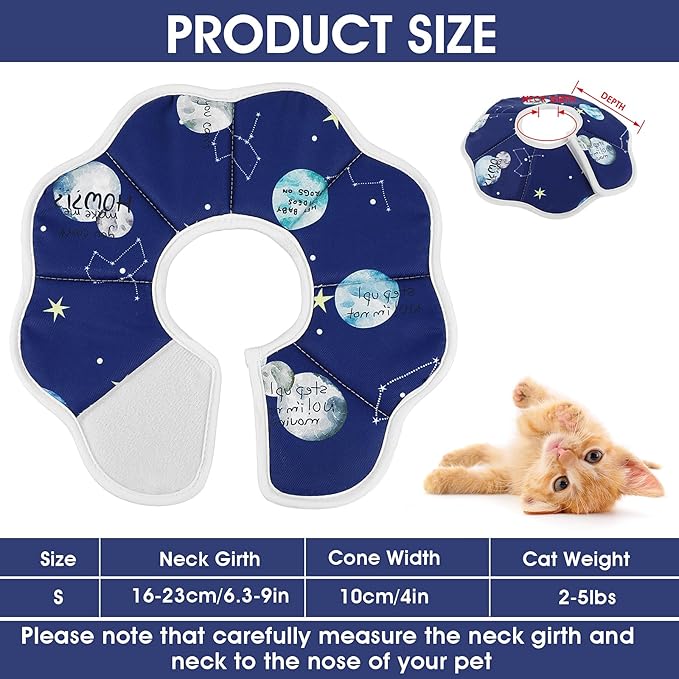 Cobee Soft Cat Cone Collar, Protective Cute Small Cat Recovery Collar Adjustable Fasteners Collars for Kittens Cats E-Collars After Surgery Wound Healing, Fit 6.3"-9" Neck Circumference(Constellation)-PawvioPets