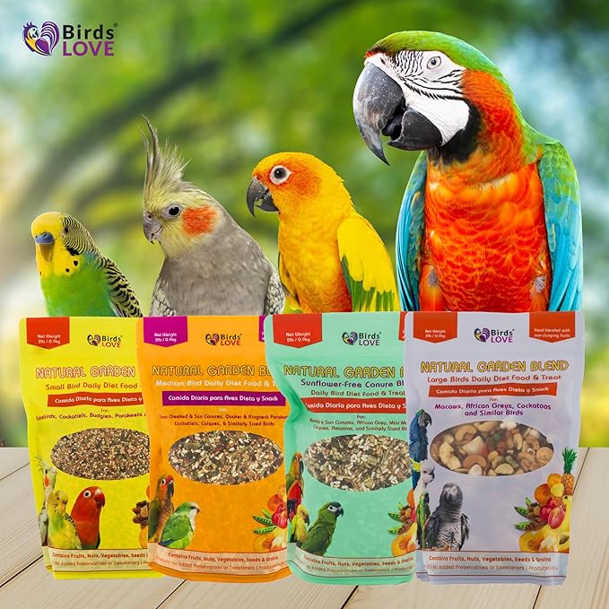 Birds LOVE All Natural Garden Blend Bird Food for Medium Birds - Cockatiels, Green Cheek Conures, Ringneck Parakeets and Small Quakers 2lb-PawvioPets