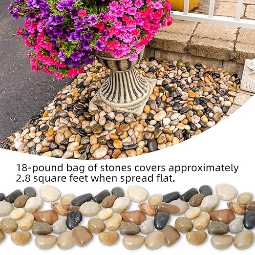 18LB 1"-2" Decorative River Rocks for Plants, Polished Pebbles for Garden Landscaping, Planters, Aquariums, Vase Fillers – Indoor & Outdoor Decor-PawvioPets