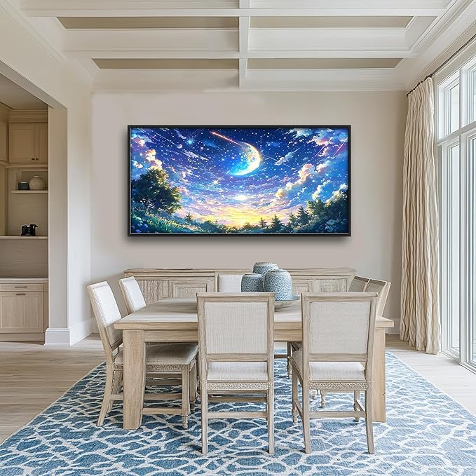 Framed Large Anime Sky Wall Art for Living Room, Oversized Fantasy Night Sky Forest Wall Decor Nature Canvas Painting Modern Artwork Home Decoration for Living Room Bedroom Office 60"x30"-PawvioPets