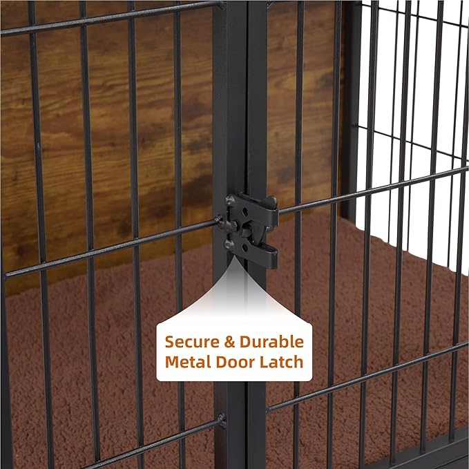 FLEXIMOUNTS Dog Crate Furniture with Cushion, Wooden Dog Kennel Furniture, Heavy Duty Dog Cage, 40" Dog Kennel with Double Doors, L-PawvioPets