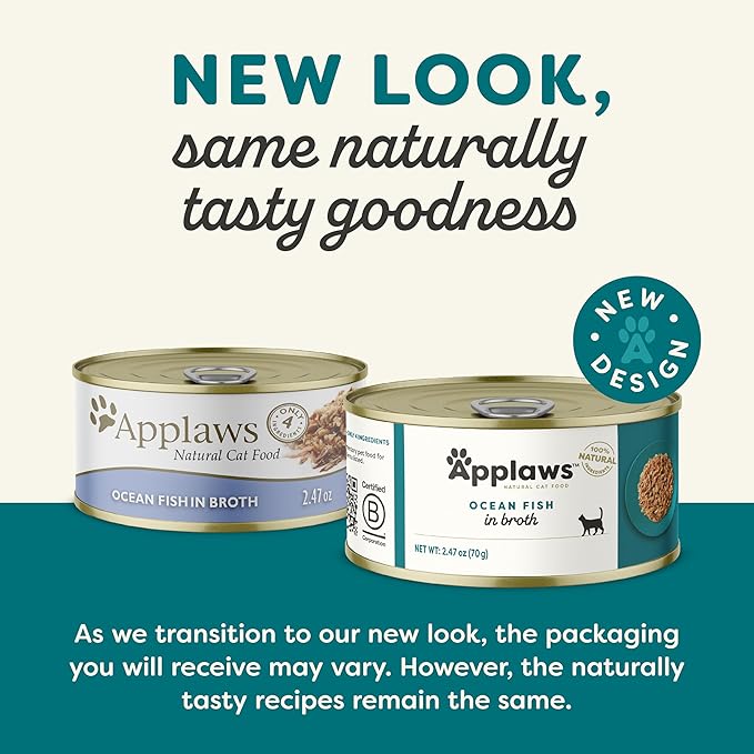 Applaws Natural Wet Cat Food, 24 Count, Limited Ingredient Canned Wet Cat Food, Ocean Fish in Broth, 2.47oz Cans-PawvioPets