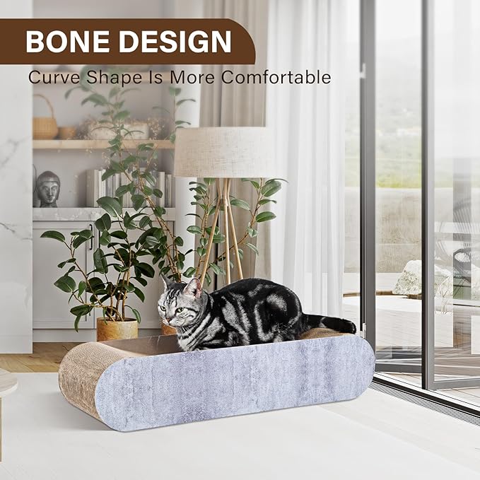 2 in 1 Cat Scratcher Cardboard Lounge Bed, Cat Scratching Post, Durable Board Pads Prevents Furniture Damage,Large (Reversible Grey)-PawvioPets