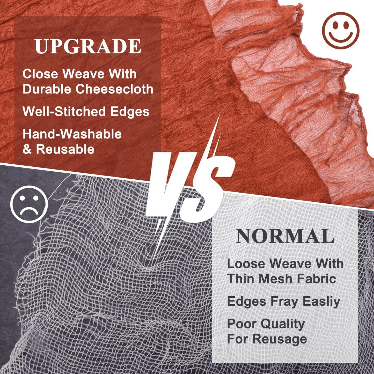 Asee'm 2pcs Cheesecloth Table Runner 120 Inches Long Terracotta Boho Gauze Cheese Cloth Runner 10FT Rustic Sheer Fall Table Runners for Thanksgiving Christmas Wedding Party Baby Shower Decoration