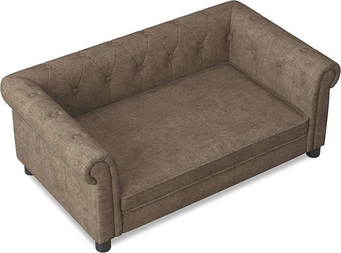 Dog Sofa Couch for Medium to Large Dogs, Memory Foam Pet Sofa Couch with Washable Fabric, Durable Elevated Dog Bed with Legs, Removable Cushion for Medium and Large Dogs, Brown-PawvioPets