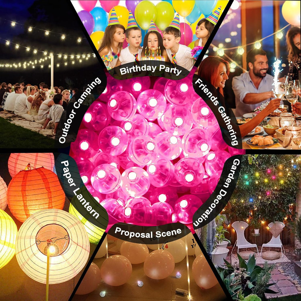 Aogist 200pcs Pink LED Balloon Light, Mini Tiny Light Round Led Ball Lamp for Paper Lantern Balloon Indoor Outdoor Party Event Birthday Party Wedding Decoration Halloween Christmas Supplies