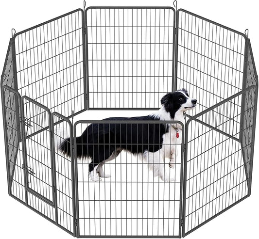 Dog Playpen, Outdoor Dog Fence, 8 Panels, 40" H Dog Pen for Medium/Small Dogs, Heavy Duty Metal Pet Fence with Gate, Portable Dog Fence for RV Camping and Yard (Black)-PawvioPets