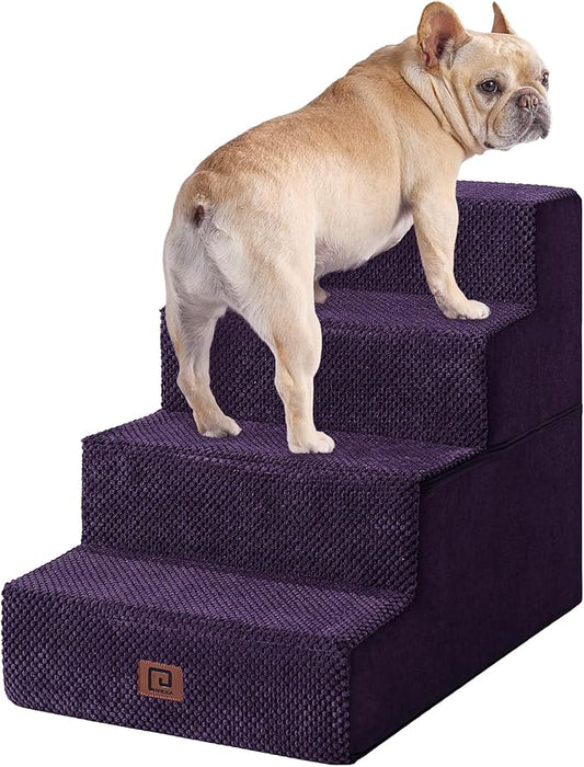 EHEYCIGA Dog Stairs for Bed 18" H, 4-Step Dog Steps for High Bed, Pet Steps for Small Dogs and Cats, Non-Slip Balanced Pet Ramp Indoor, Purple-PawvioPets