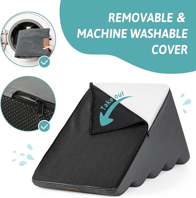 Extra Wide Dog Stairs 19.7" Width, Large Pet Step for Small Medium Dog, Puppy or Cat, Ramp for High Bed or Car, High Density Foam Ladder, Stable, 5 Step, 19.7x33x22.4 in, Dark Grey-PawvioPets