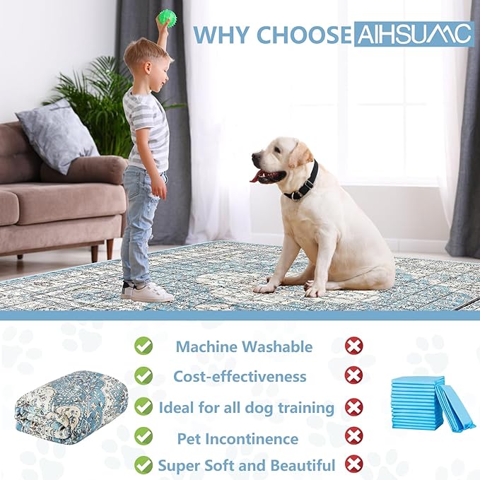 Extra Large Washable Pee Pads for Dogs (72"x72"), Upgrade Reusable Puppy Pads with Non-Slip Rug Pad, Super Thickening Absorbent Leakproof Dog Traning Pads Whelping Pad for Dogs, Doggie-PawvioPets