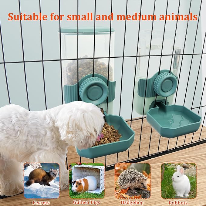 Automatic Gravity Pet Feeder Water Dispenser with Adjustable Hanging Hook - Large Capacity for Small/Medium Animals (Guinea Pigs, Cats, Rabbits, Hedgehogs, Ferrets) (Blue)-PawvioPets
